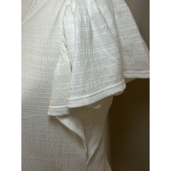 MAX STUDIO Ruffle Sleeve Scoop Neck Textured Cream Top Medium - Picture 3 of 8